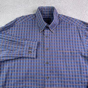Scott Barber Shirt Mens Large Grey Brown Checkered Cotton Button Down